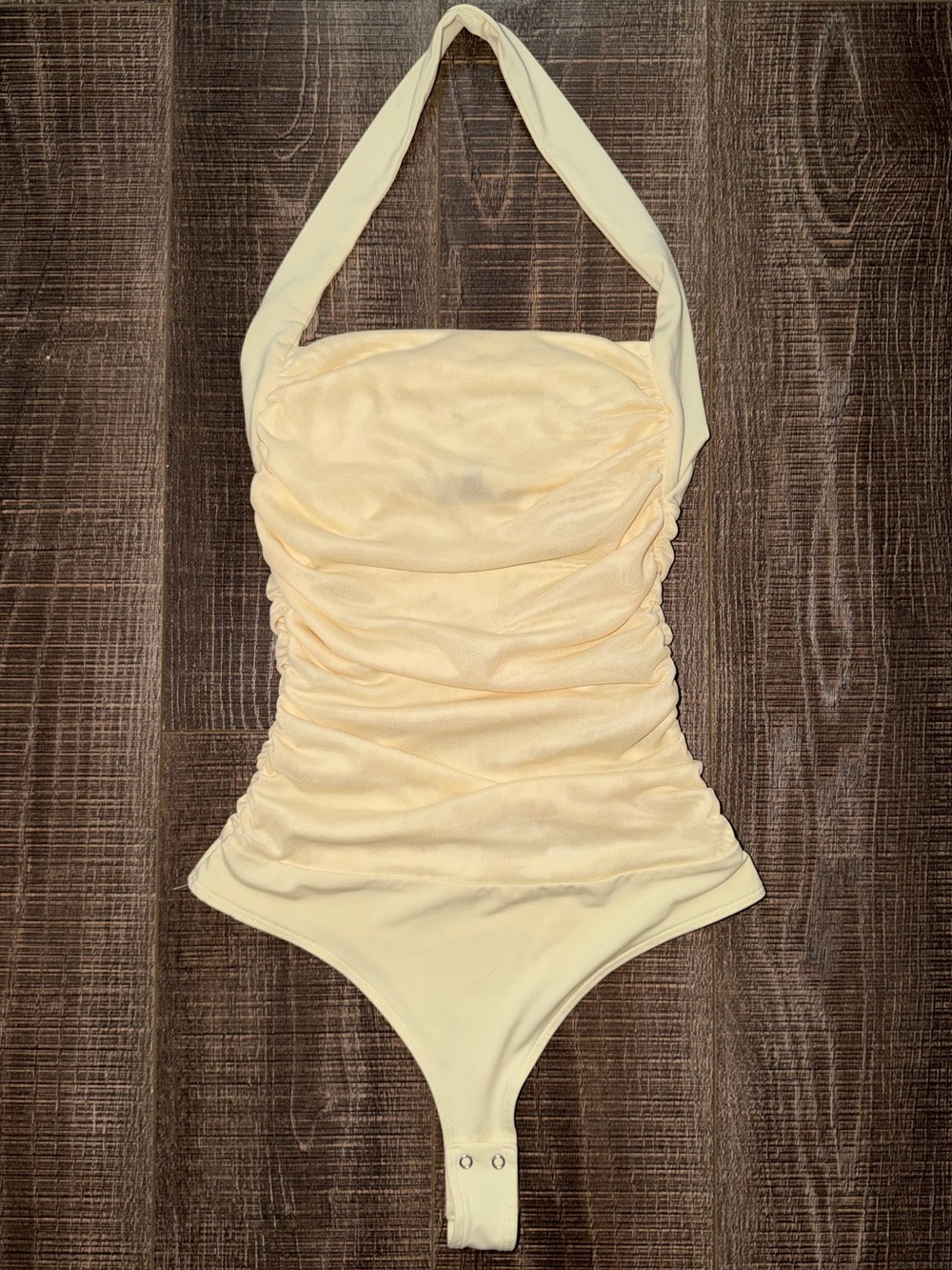 Dynamite pale yellow Mesh Halter Bodysuit